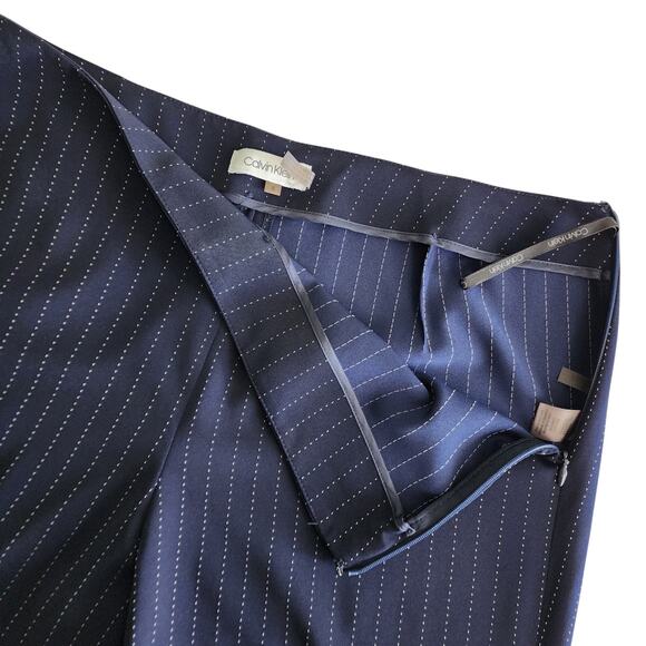 Calvin Klein Womens Pinstripe Wide Leg Dress Pants Side Zip Size 8 Navy White - Picture 7 of 14
